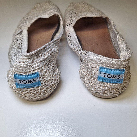 TOMS Womens Beige Crochet Lace Flats Slip On Loafers Shoes Size 10 - Picture 4 of 8
